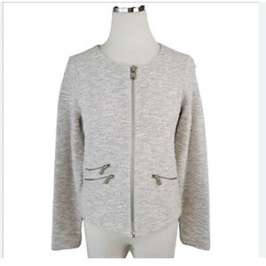 Lou & Grey cream and gray zip front lightweight jacket